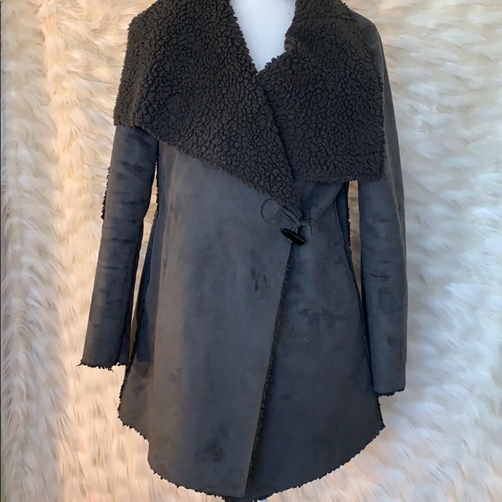 Inc Sherpa faux suede Sherpa coat size medium army green